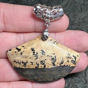 Fan Shaped Natural Chinese Painting Picture Jasper Pendant Stone Crystal Jewelry